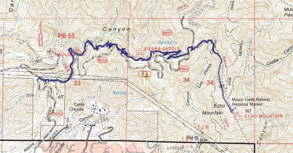 Sunset Ridge to Echo Mountain track map from December 2016 using Backcountry Navigator (US Forest Service-2013 map) from my phone.