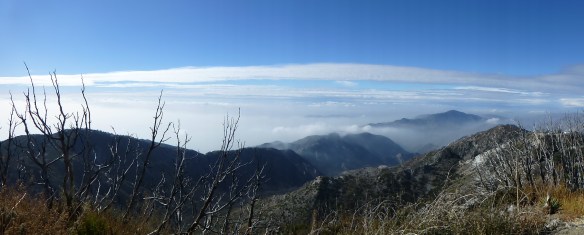 View West from San Gabriel Peak at 12:26 pm with some clouds beginning to make it over Brown Mountain.   