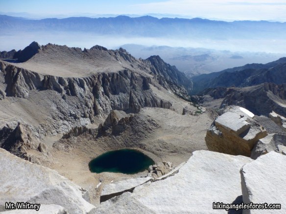 View east from Mt. Whitney. Notice smoke from the fires near Mammoth in the background.