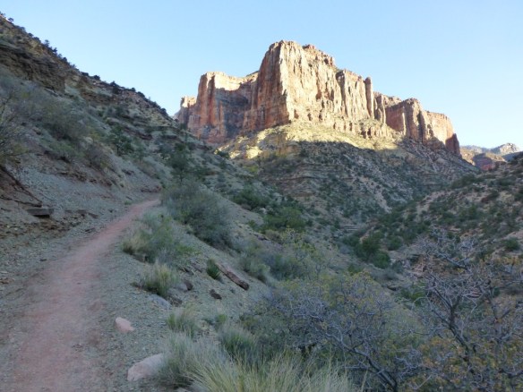 A monumental form along the North Kaibab Trail heading up Roaring Springs Canyon.