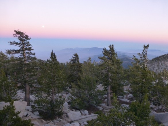 View of supermoon in the distance from the peak scramble up to Mt. San Jacinto.