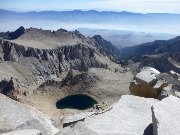 View east from Mt. Whitney on August 1, 2011. The haze in the Owens Valley is from smoke from fires further north.