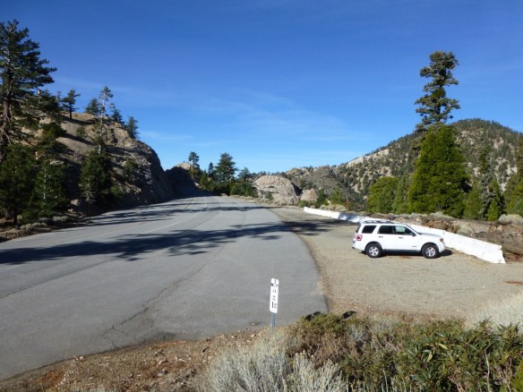 View of Pacific Crest Trailhead heading west (away from Islip Saddle) along Angeles Crest Highway.