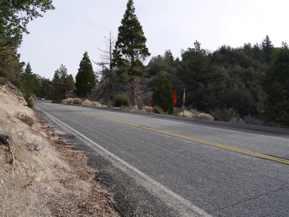View of the trail crossing of Angeles Crest Highway at Three Points