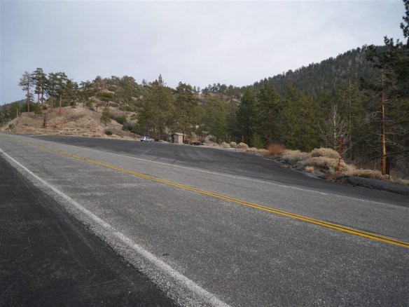 View toward parking area at Pacific Crest Trail crossing of Angeles Crest Highway from Mile Marker 54.10