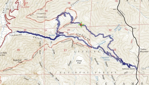 Hike #036 Icehouse Canyon track map using Backcountry Navigator (US Forest Service-2013 map) from my phone.