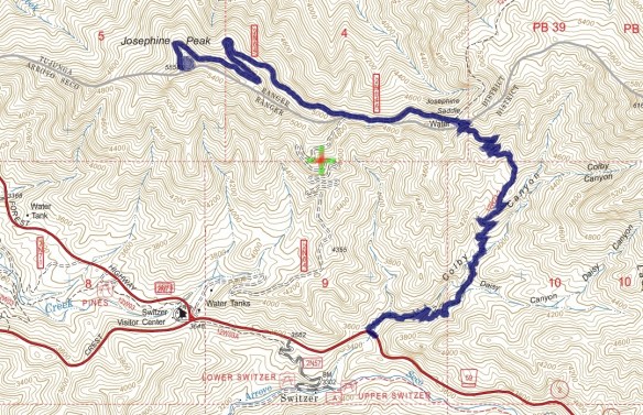 Track map for Colby Canyon to Josephine Peak from April 2016  using Backcountry Navigator (US Forest Service-2013 map) from my phone.