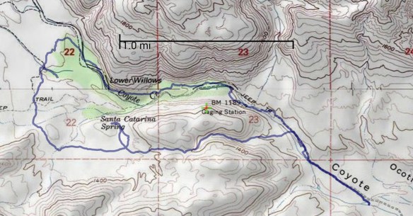Hike #001 track map using Back Country Navigator (USA Topo Maps-ArcGIS) from my phone.