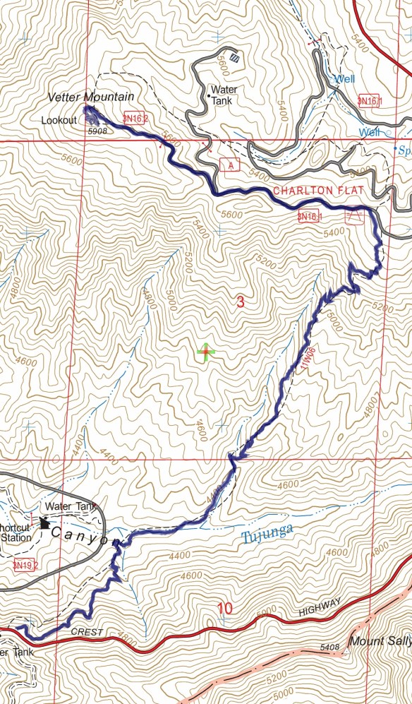 Hike #048 Shortcut Saddle to Vetter Mountain track map using Backcountry Navigator (US Forest Service-2013 map) from my phone