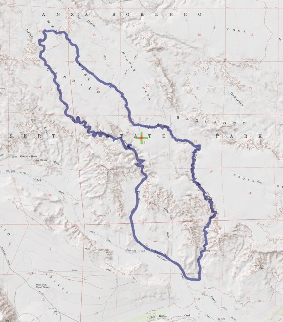Track map in Arroyo Tapiado & Arroyo Seco del Diablo Loop using Backcountry Navigator (Cal Topo US 24K Topo map) from my phone.
