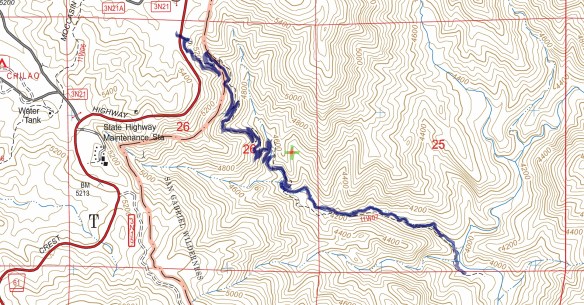 Track map for 2016 hike #9 Devil's Canyon using Backcountry Navigator (US Forest Service-2013 map) from my phone.