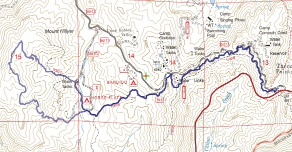 Track map for 2016 hike #14 Mt. Hillyer using Backcountry Navigator (US Forest Service-2013 map) from my phone.