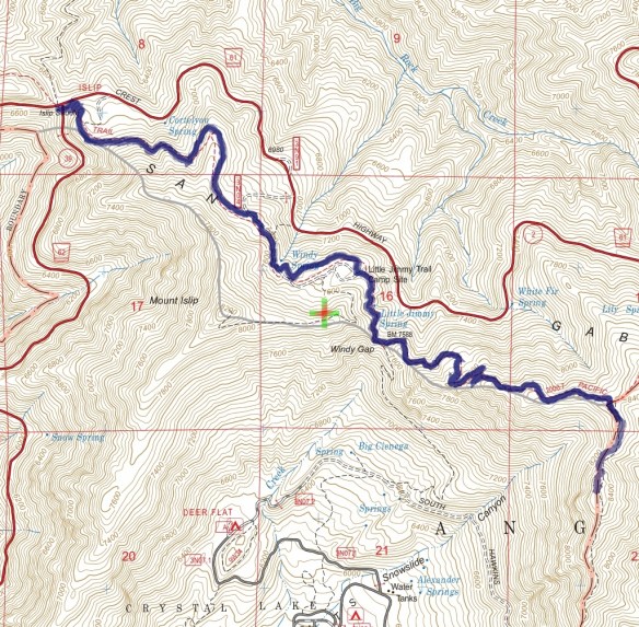 Track map for 2016 hike #30 Middle Mt. Hawkins-1601 using Backcountry Navigator (US Forest Service-2013 map) from my phone.