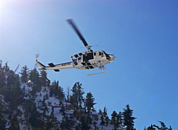 Helicopter rescue getting under way last Wednesday in Icehouse Canyon.