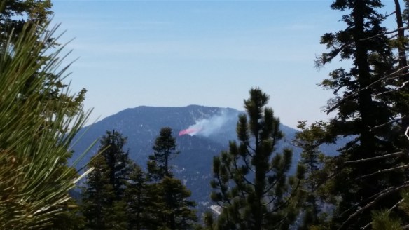 Zoom view of one of the second set of drops, as seen from the Dawson Saddle Trail, just before the trail led out of view of the fire.