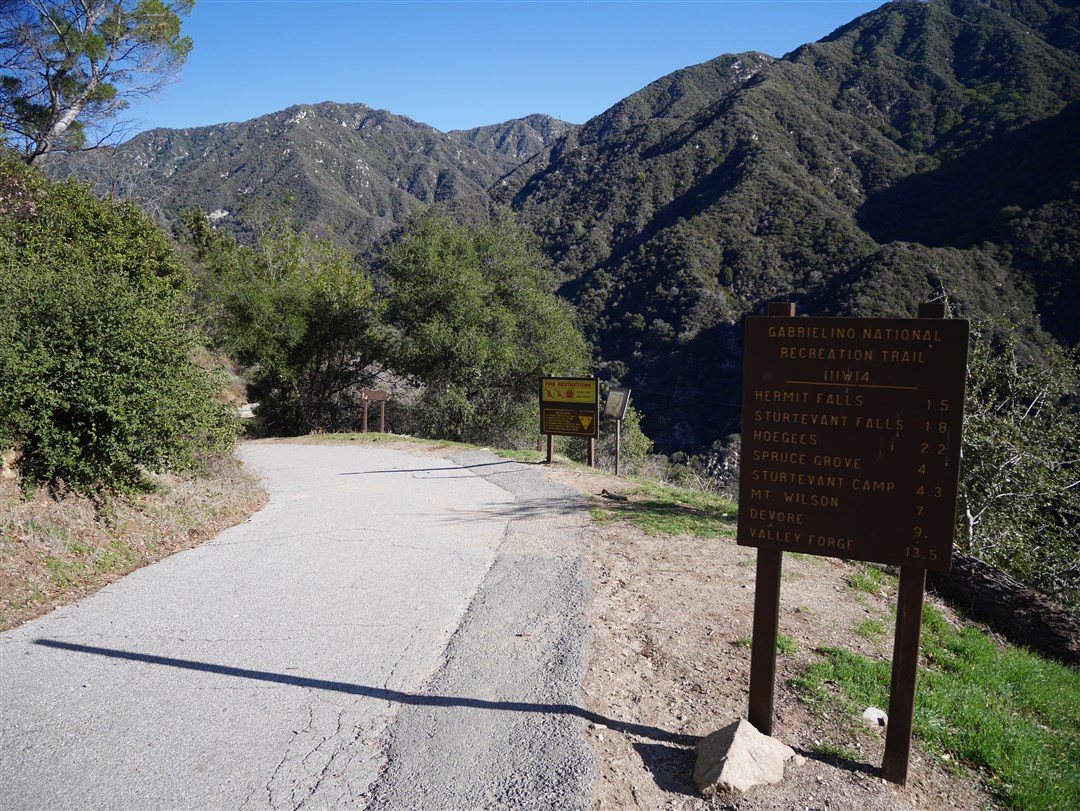 View from trailhead for the Gabrieleno Trail leading down to bridge.